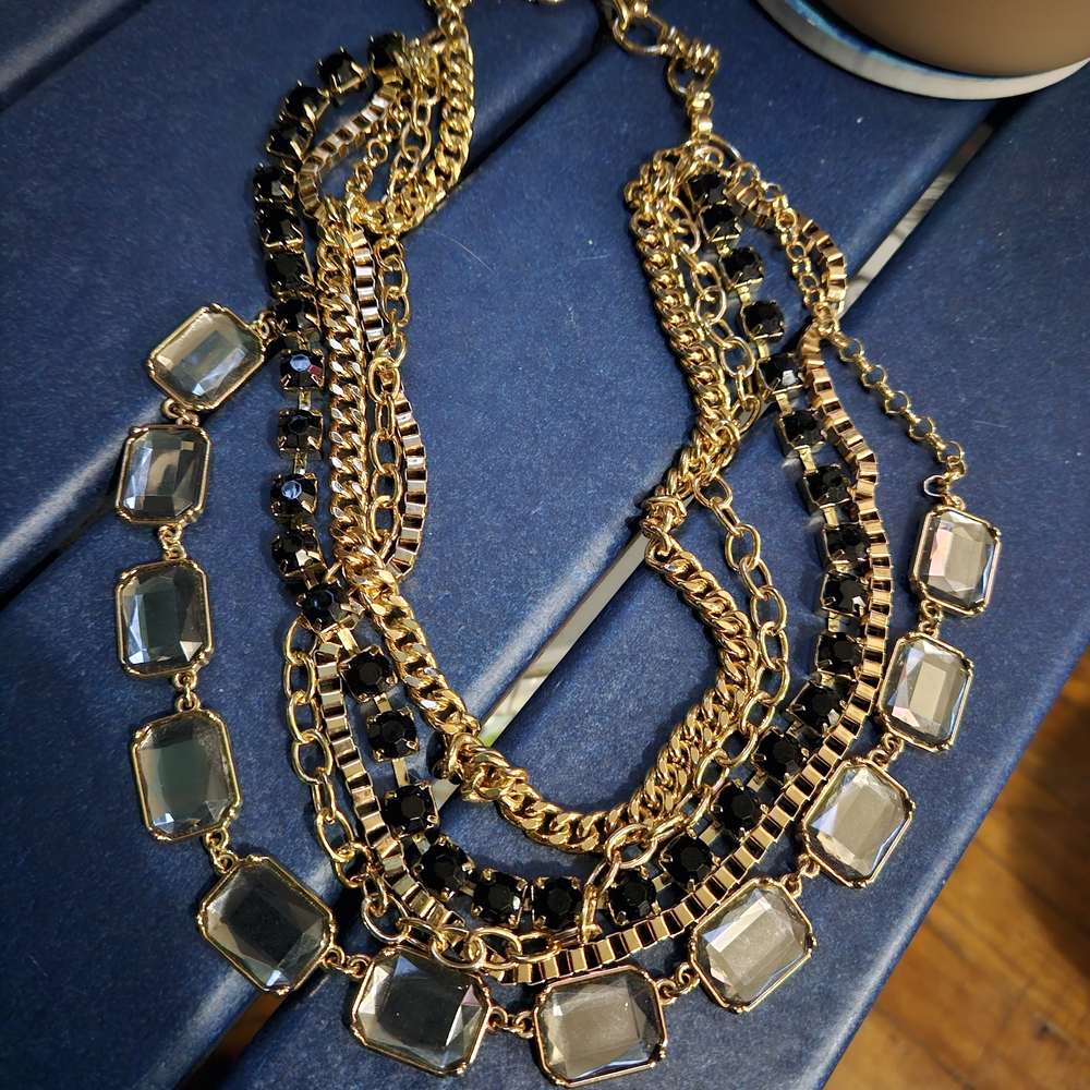 Elegant Gold and Black Multi-Layer Necklace